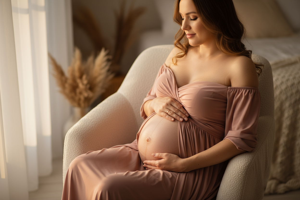 mum to be holding bare bump